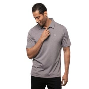 Travis Mathew Mens Polo Shirt Gray Heathered Striped Golf Casual Short Sleeve L